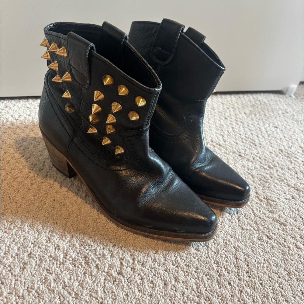 TBA Black and Gold Studded Ankle Boots
